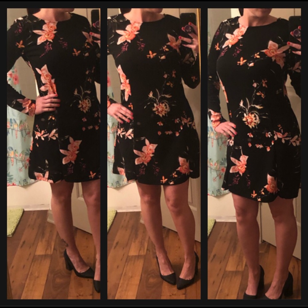 💟 Black floral work dress